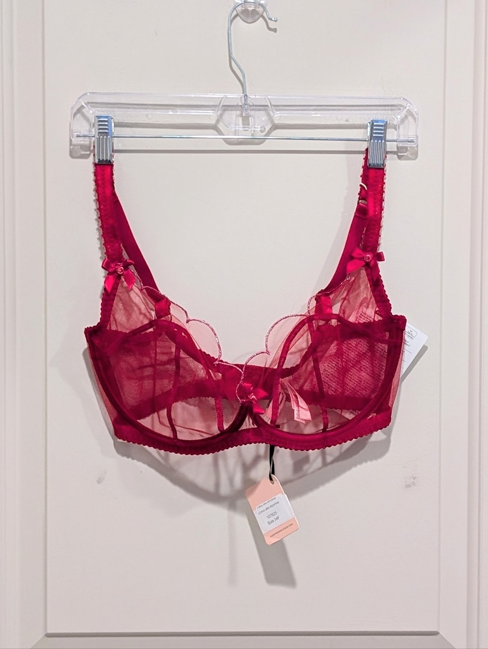 Agent Provocateur Lorna Red Plunge Underwired Sheer Lace Bra 34F NWT